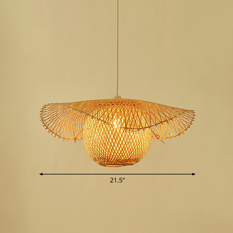 Lotus Leaf Suspension Light: Asian Style Beige Color - Bamboo Pendant / 21.5