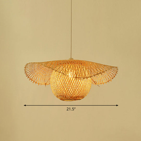 Lotus Leaf Suspension Light: Asian Style Beige Color - Bamboo Pendant / 21.5