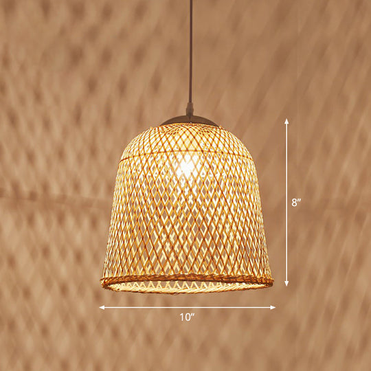 Bamboo Pendant Light Kit - Hand Woven Asian Design Beige Finish