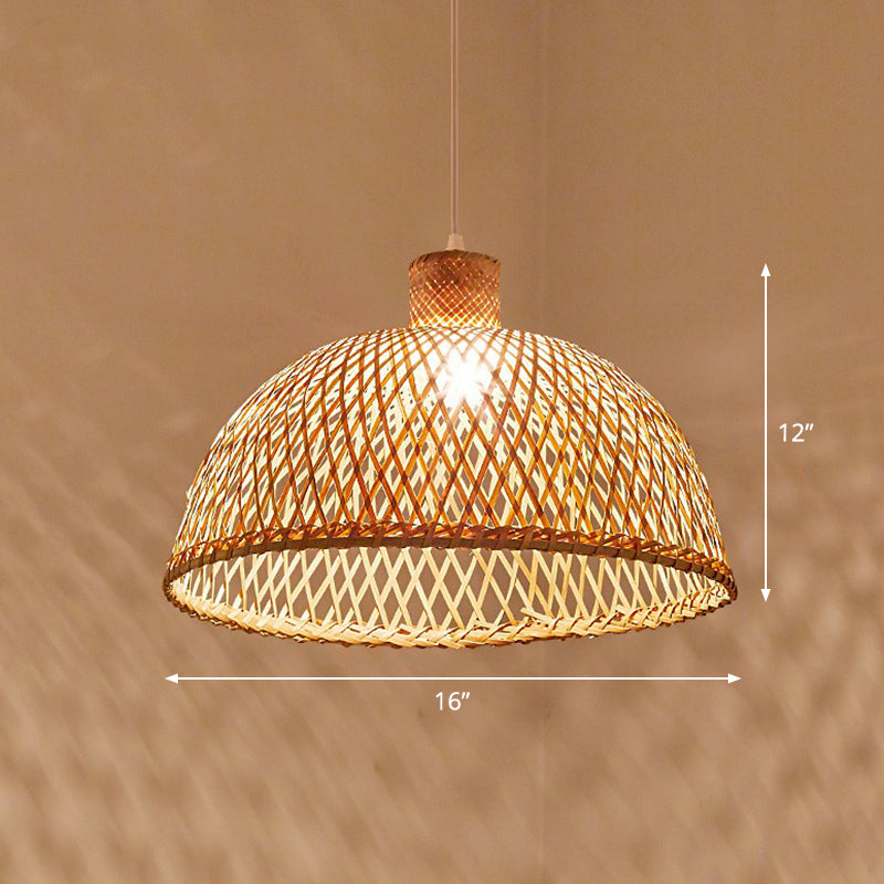 Bamboo Pendant Light Kit - Hand Woven Asian Design Beige Finish