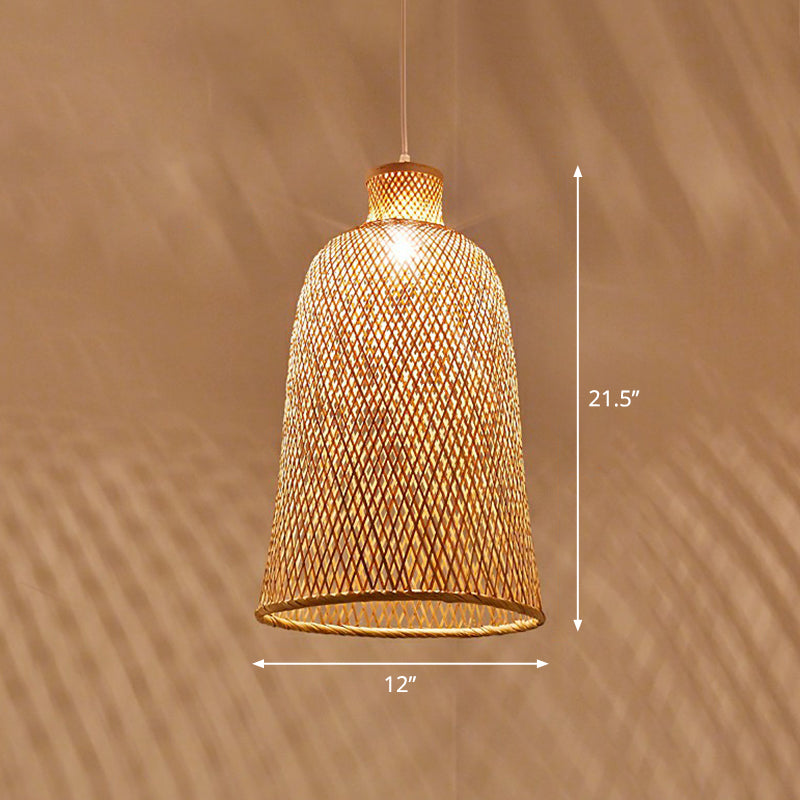 Bamboo Pendant Light Kit - Hand Woven Asian Design Beige Finish
