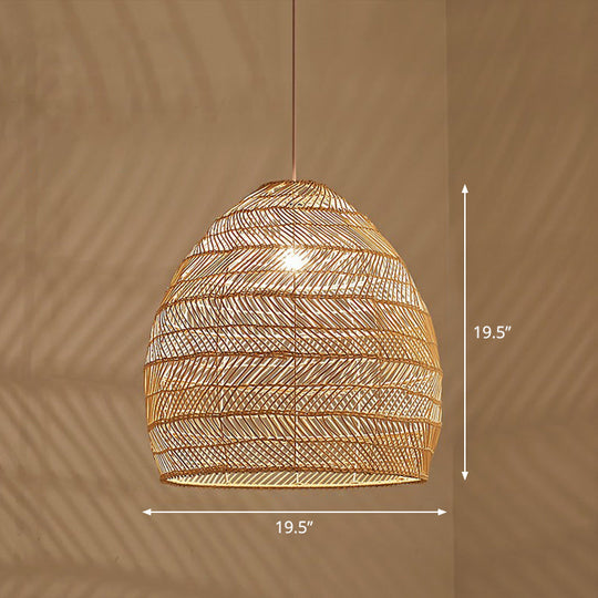 Minimalist Single-Bulb Hanging Lamp With Rattan Shade | Restaurant Ceiling Light Wood / 19.5