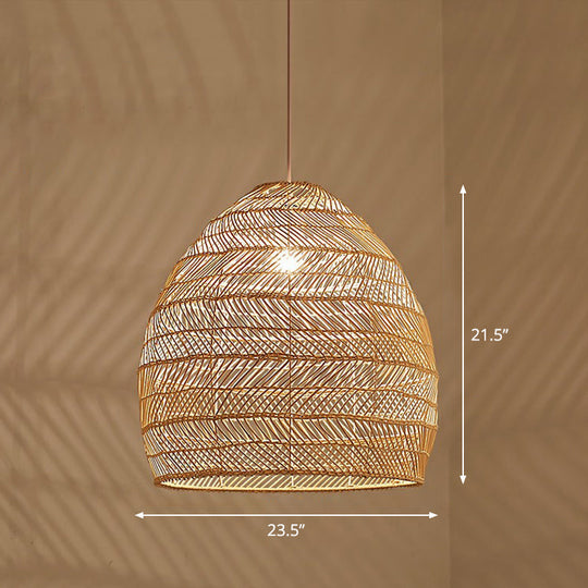 Minimalist Single-Bulb Hanging Lamp With Rattan Shade | Restaurant Ceiling Light Wood / 23.5