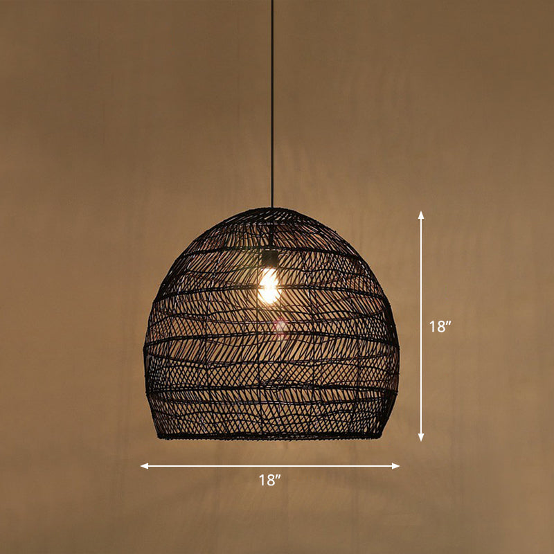 Minimalist Single-Bulb Hanging Lamp With Rattan Shade | Restaurant Ceiling Light Black / 18