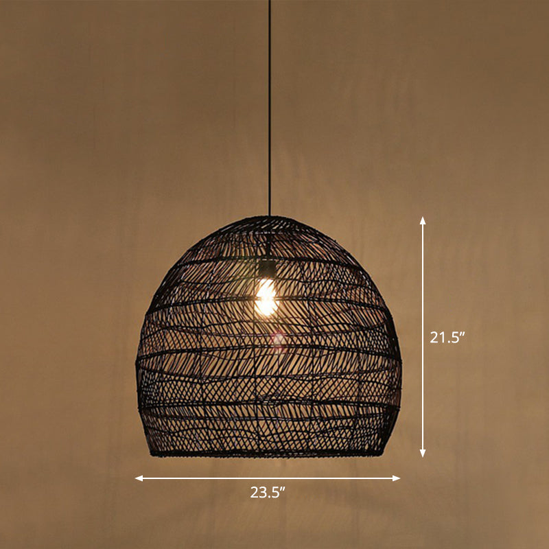 Minimalist Single-Bulb Hanging Lamp With Rattan Shade | Restaurant Ceiling Light