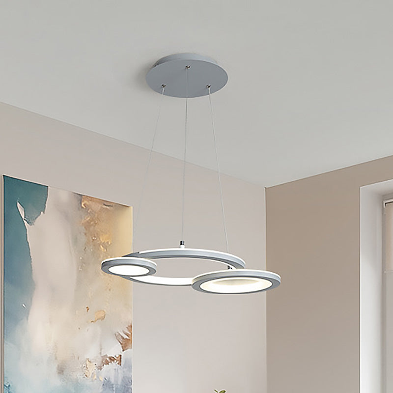Modern Acrylic Round Chandelier Pendant Light with LED, White/Grey Finish for Dining Room in White/Warm Light