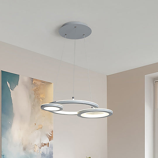 Modern Acrylic Round Chandelier Pendant Light with LED, White/Grey Finish for Dining Room in White/Warm Light