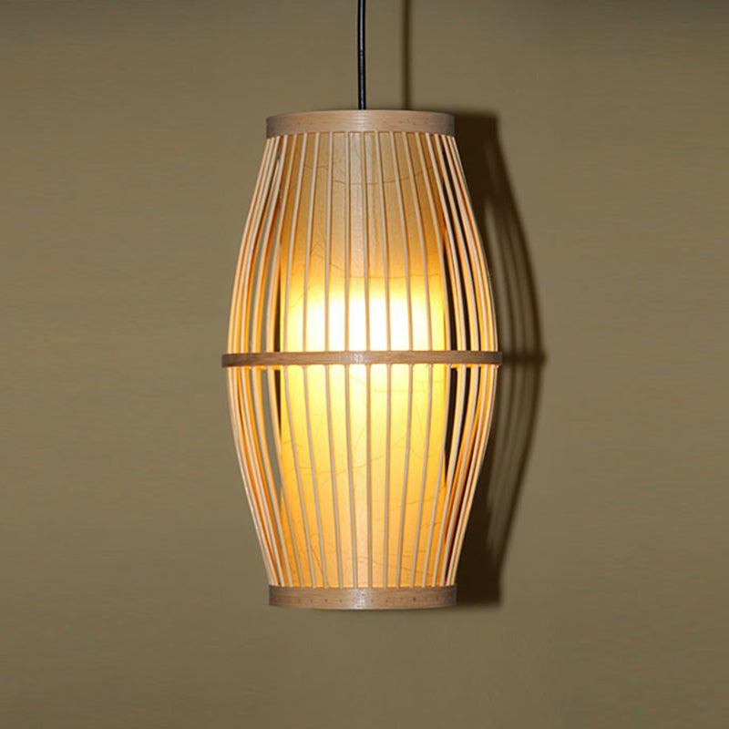 Bamboo Cage Suspension Pendant Light - Modern Wood Shade Perfect For Balcony / Lantern
