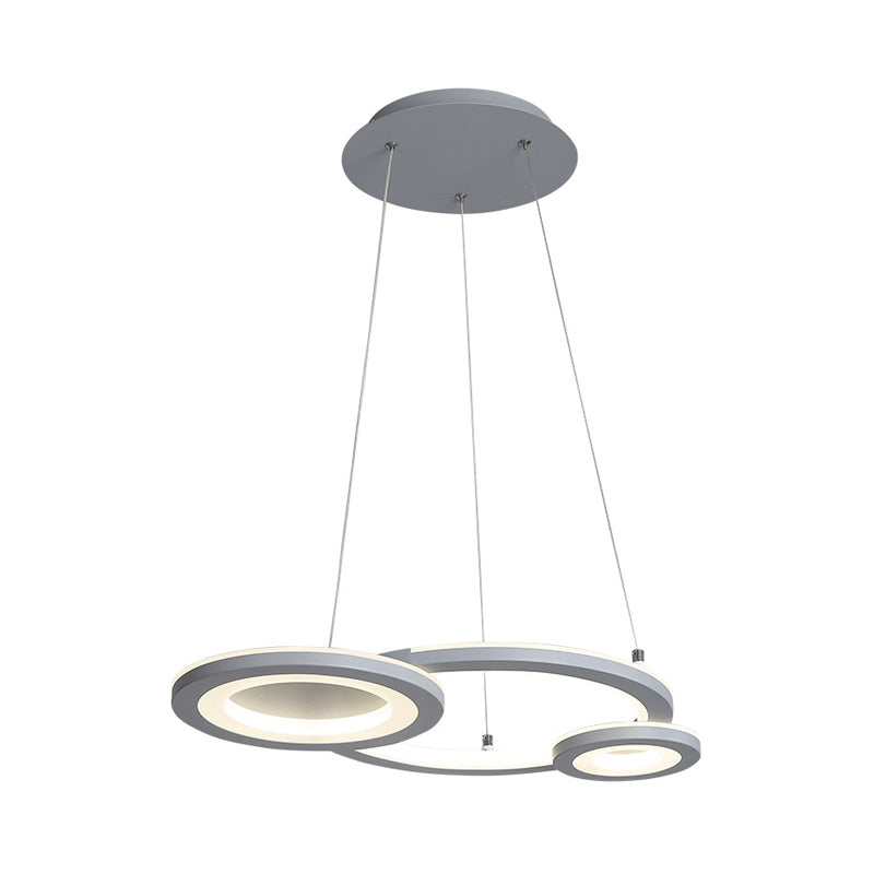 Modern Acrylic Round Chandelier Pendant Light with LED, White/Grey Finish for Dining Room in White/Warm Light
