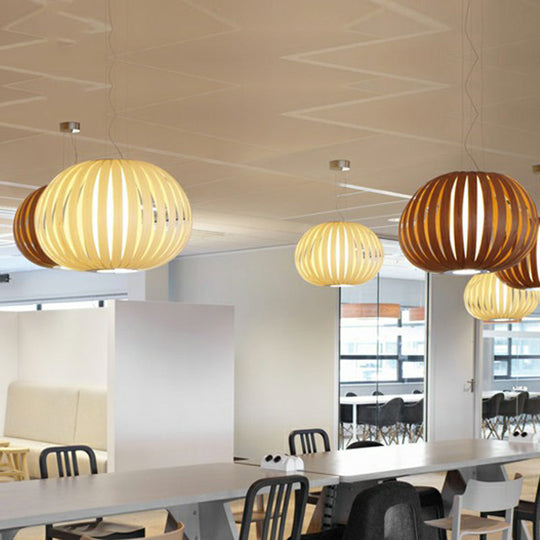 Global Asian Wood Veneer Pendant Lamp - 1 Head Suspension Lighting Fixture For Restaurants