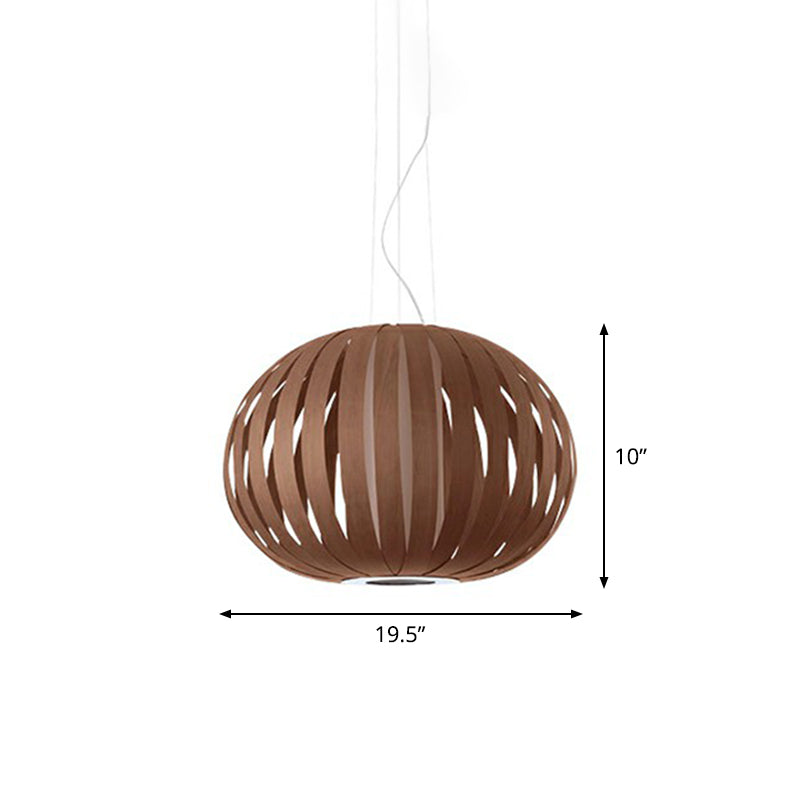 Global Asian Wood Veneer Pendant Lamp - 1 Head Suspension Lighting Fixture For Restaurants Coffee /