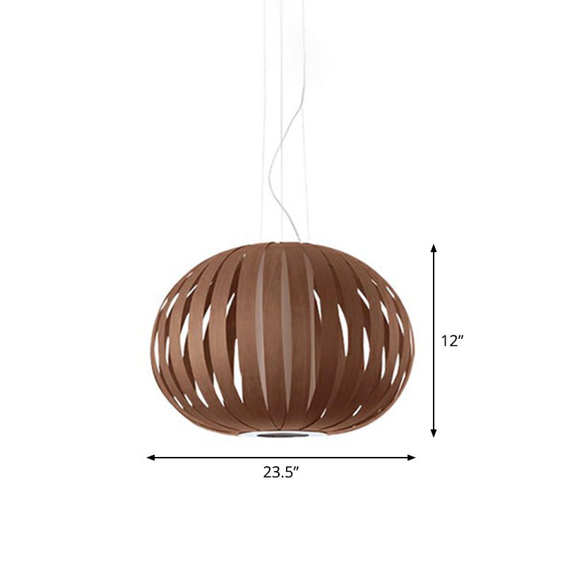 Global Asian Wood Veneer Pendant Lamp - 1 Head Suspension Lighting Fixture For Restaurants