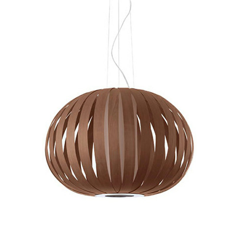 Global Asian Wood Veneer Pendant Lamp - 1 Head Suspension Lighting Fixture For Restaurants