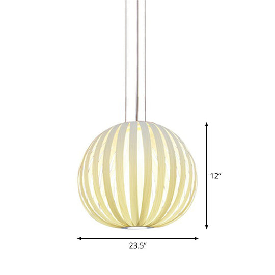 Global Asian Wood Veneer Pendant Lamp - 1 Head Suspension Lighting Fixture For Restaurants