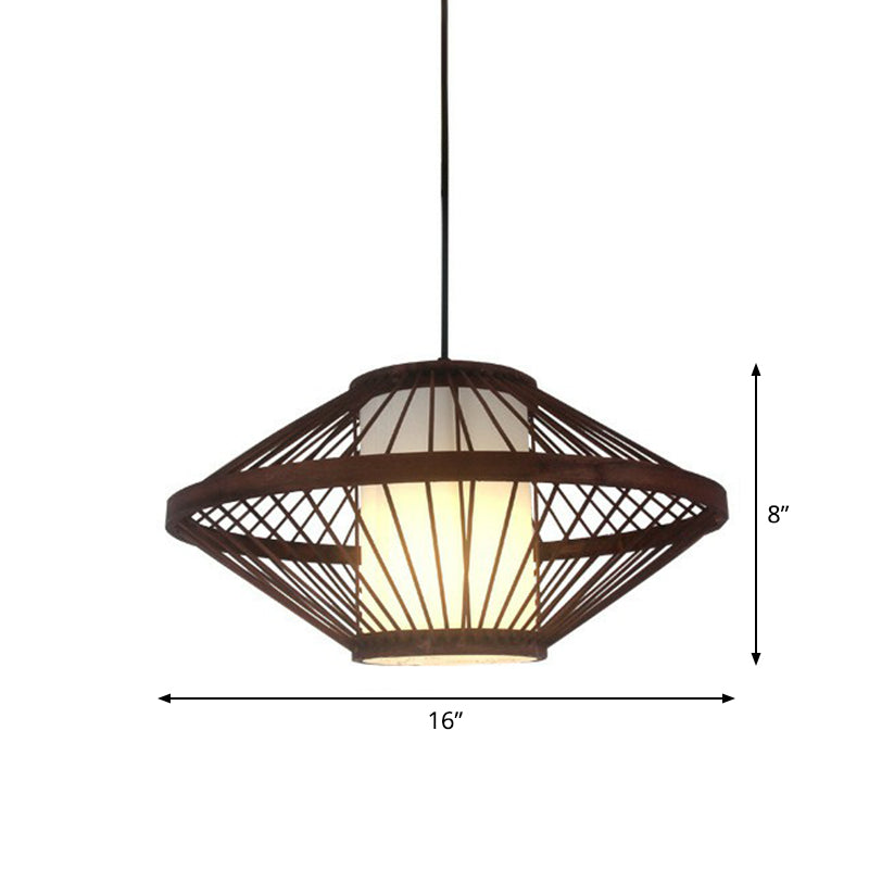 Contemporary Bamboo Cage Hanging Lamp With Coffee Finish And Single Bulb Suspension