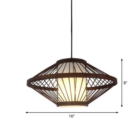 Contemporary Bamboo Cage Hanging Lamp With Coffee Finish And Single Bulb Suspension