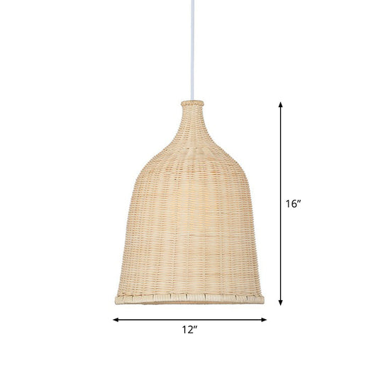 Bamboo Pendant Light Fixture - Asian Cloche Style For Dining Room Wood / 12
