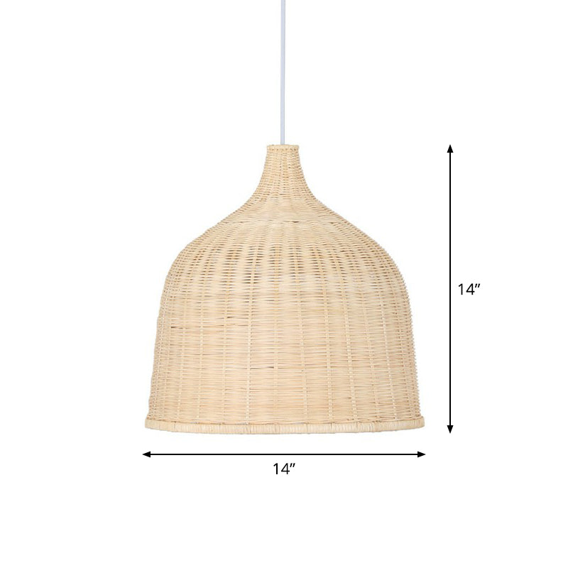 Bamboo Pendant Light Fixture - Asian Cloche Style For Dining Room