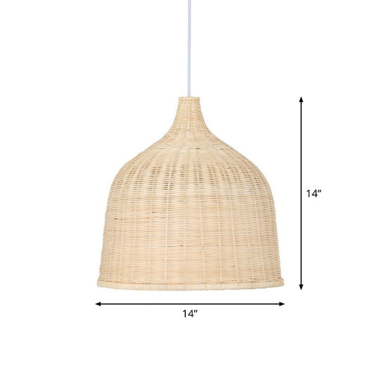 Bamboo Pendant Light Fixture - Asian Cloche Style For Dining Room Wood / 14