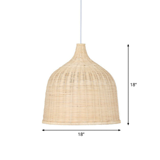 Bamboo Pendant Light Fixture - Asian Cloche Style For Dining Room Wood / 18