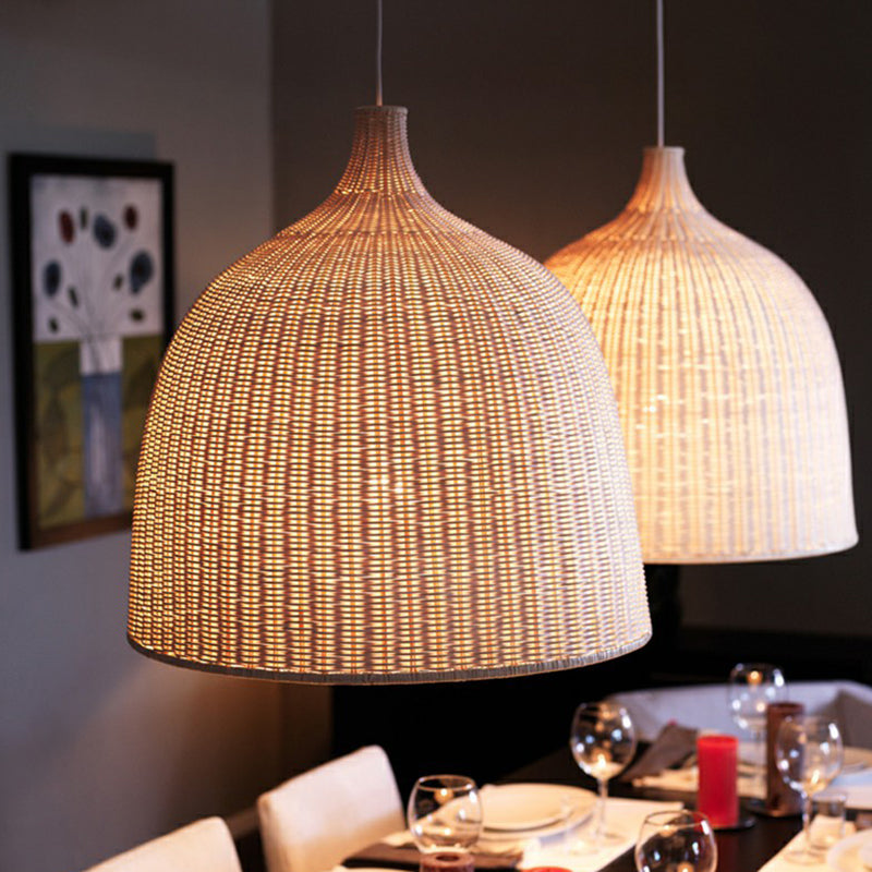 Bamboo Pendant Light Fixture - Asian Cloche Style For Dining Room