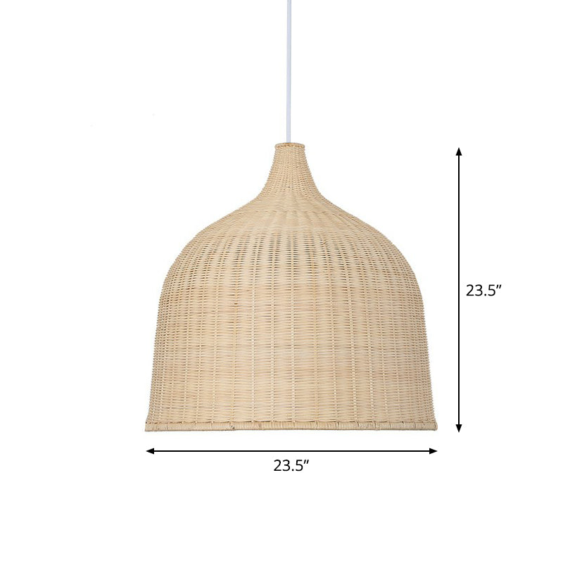 Bamboo Pendant Light Fixture - Asian Cloche Style For Dining Room
