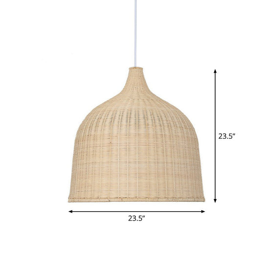Bamboo Pendant Light Fixture - Asian Cloche Style For Dining Room Wood / 23.5