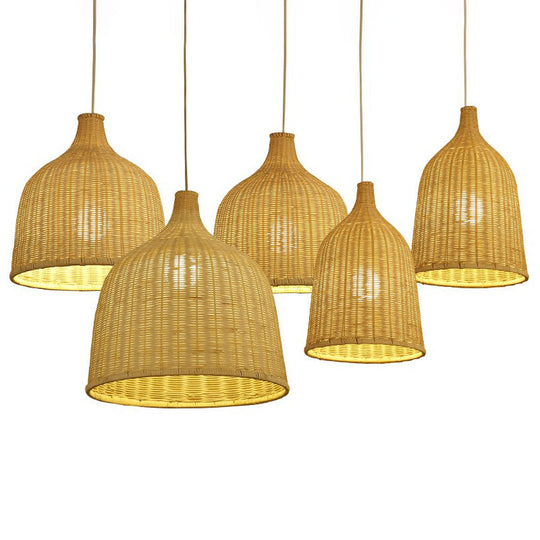 Bamboo Pendant Light Fixture - Asian Cloche Style For Dining Room
