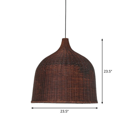 Bamboo Pendant Light Fixture - Asian Cloche Style For Dining Room Coffee / 23.5