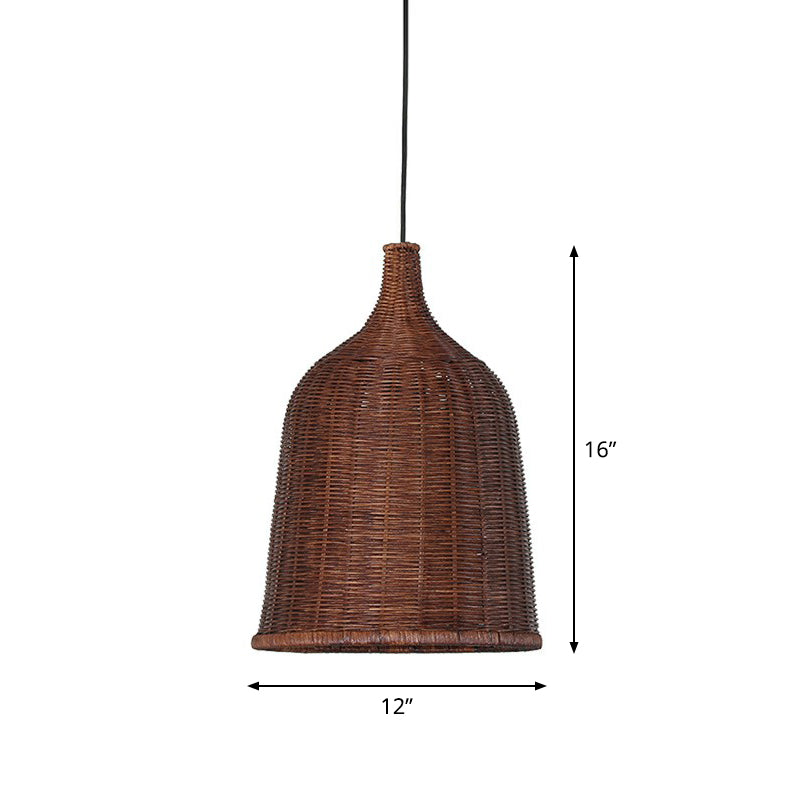 Bamboo Pendant Light Fixture - Asian Cloche Style For Dining Room