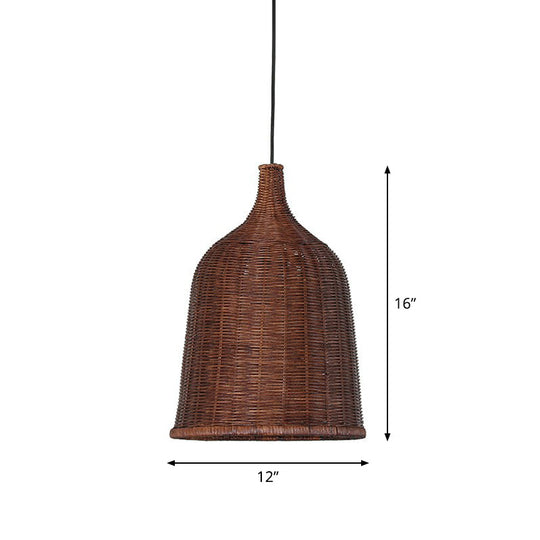 Bamboo Pendant Light Fixture - Asian Cloche Style For Dining Room