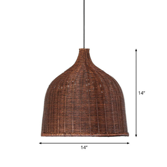 Bamboo Pendant Light Fixture - Asian Cloche Style For Dining Room Coffee / 14