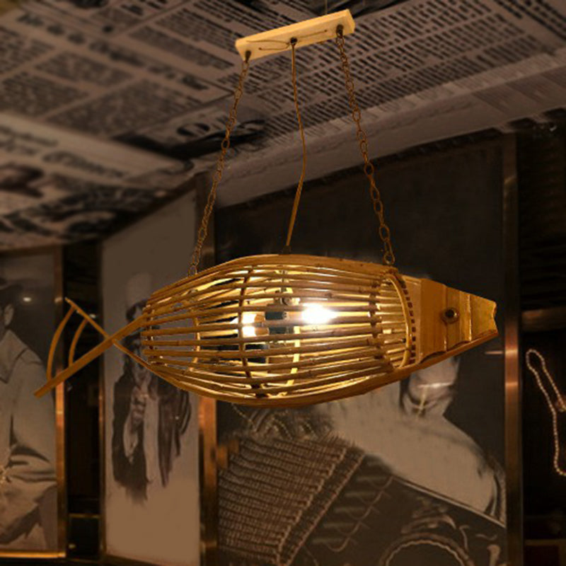 Asian Bamboo Fish Pendant Ceiling Light For Restaurants - Beige
