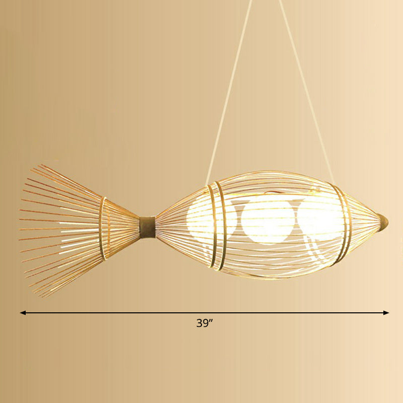 Asian Bamboo Fish Pendant Ceiling Light For Restaurants - Beige / Round