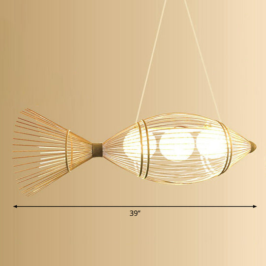 Asian Bamboo Fish Pendant Ceiling Light For Restaurants - Beige / Round