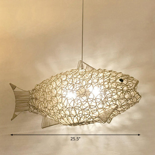 Asian Bamboo Fish Pendant Ceiling Light For Restaurants - Beige / Cylinder