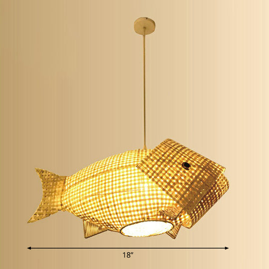 Asian Bamboo Fish Pendant Ceiling Light For Restaurants - Beige