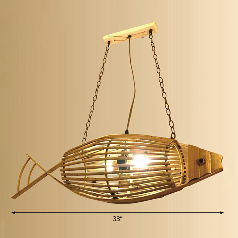 Asian Bamboo Fish Pendant Ceiling Light For Restaurants - Beige