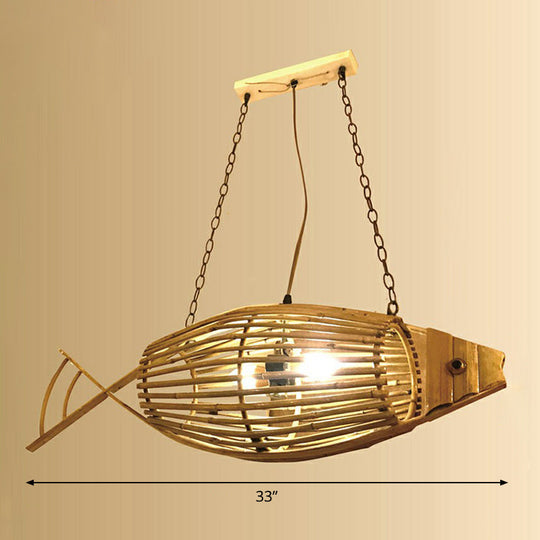 Asian Bamboo Fish Pendant Ceiling Light For Restaurants - Beige