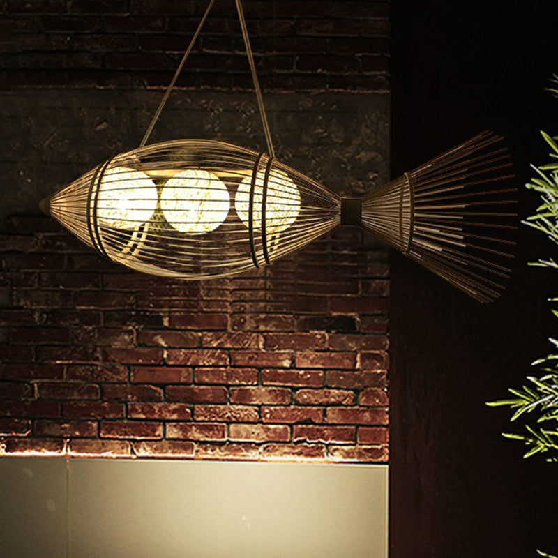 Asian Bamboo Fish Pendant Ceiling Light For Restaurants - Beige