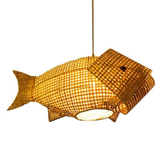 Asian Bamboo Fish Pendant Ceiling Light For Restaurants - Beige