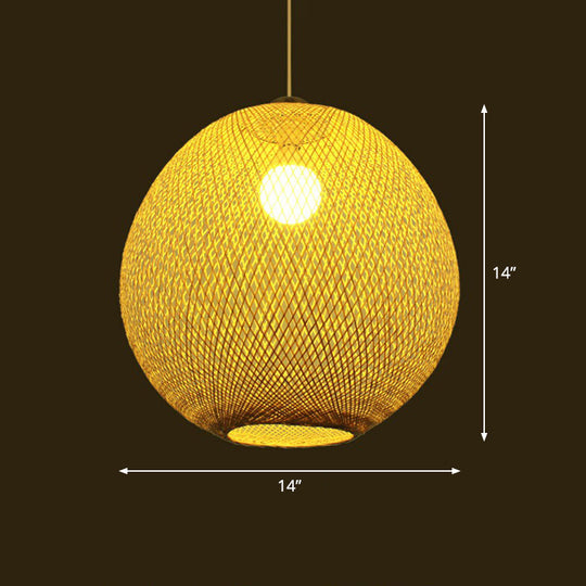 Bamboo Woven Shade Ceiling Light - Minimalistic 1-Head Beige Suspension Pendant