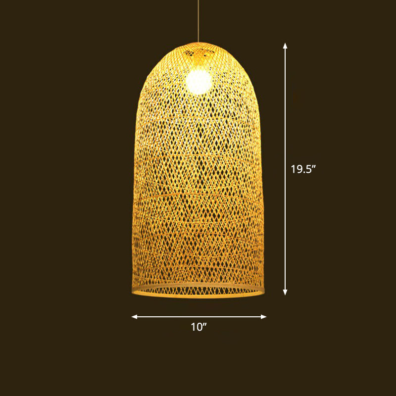 Bamboo Woven Shade Ceiling Light - Minimalistic 1-Head Beige Suspension Pendant