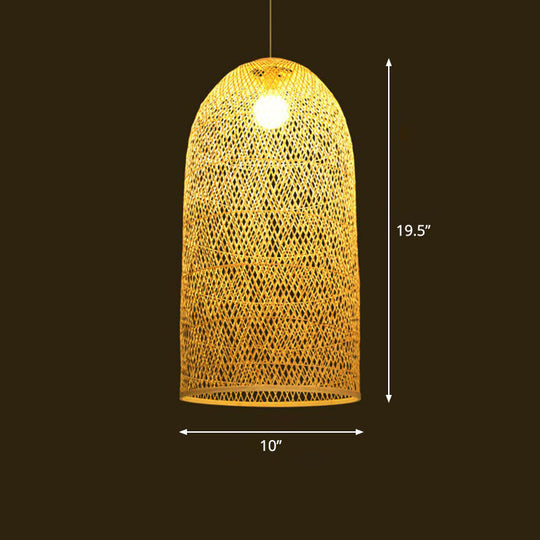 Bamboo Woven Shade Ceiling Light - Minimalistic 1-Head Beige Suspension Pendant