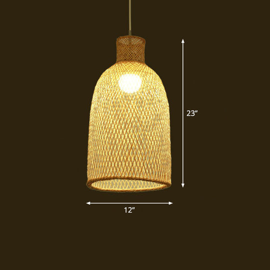 Bamboo Woven Shade Ceiling Light - Minimalistic 1-Head Beige Suspension Pendant / Cylinder