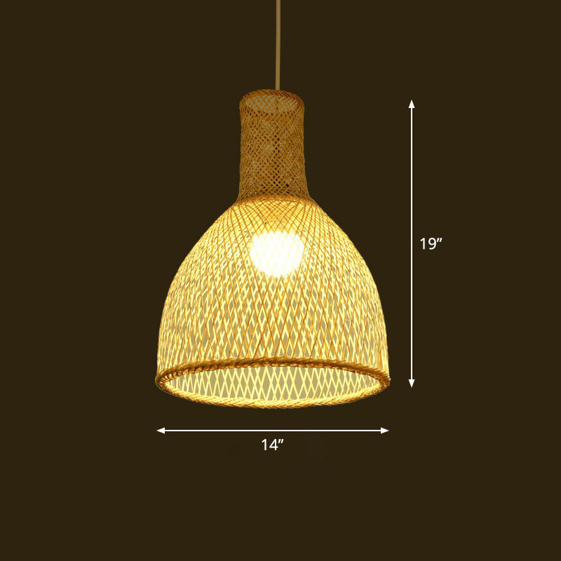 Bamboo Woven Shade Ceiling Light - Minimalistic 1-Head Beige Suspension Pendant