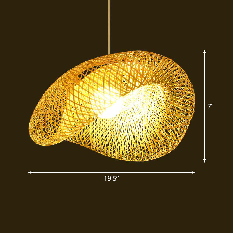 Bamboo Woven Shade Ceiling Light - Minimalistic 1-Head Beige Suspension Pendant