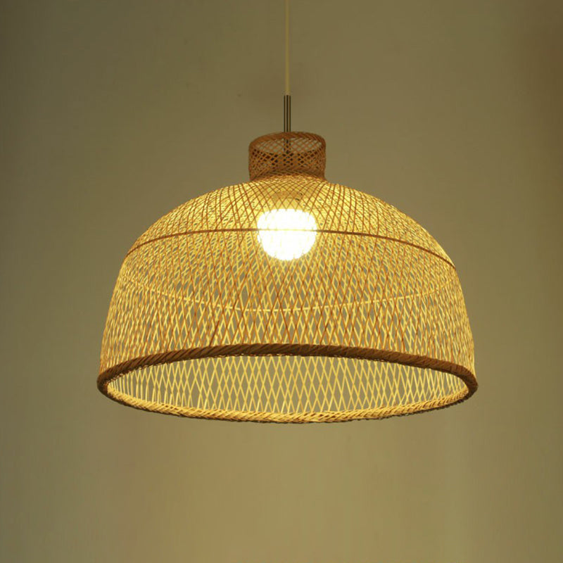 Bamboo Woven Shade Ceiling Light - Minimalistic 1-Head Beige Suspension Pendant