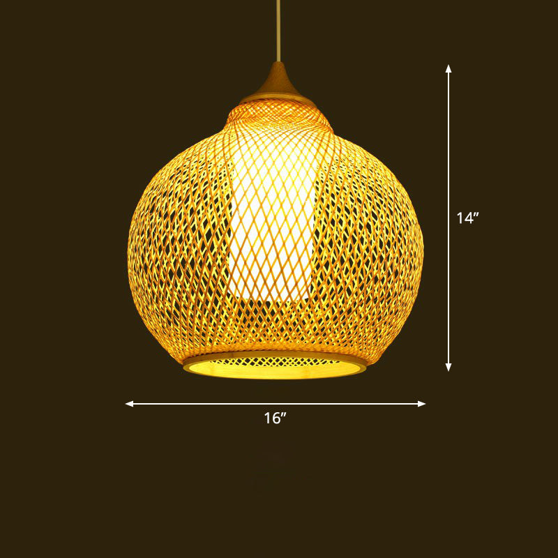 Bamboo Woven Shade Ceiling Light - Minimalistic 1-Head Beige Suspension Pendant / Water Drop