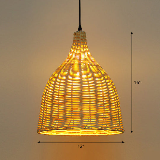 Bamboo Asian Hanging Lamp - Single-Bulb Ceiling Fixture For Restaurants In Beige / 12